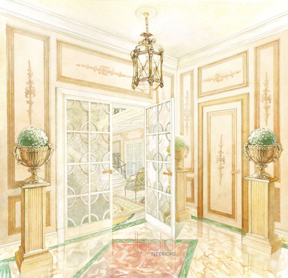 watercolor of an interior by Maria Rosaria Boccuni - interiordesign-palladio.com