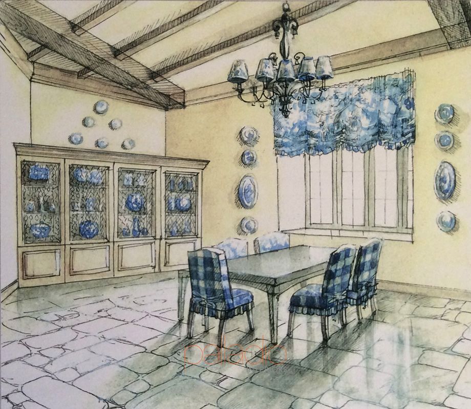 watercolor of an interior by Maria Rosaria Boccuni - interiordesign-palladio.com
